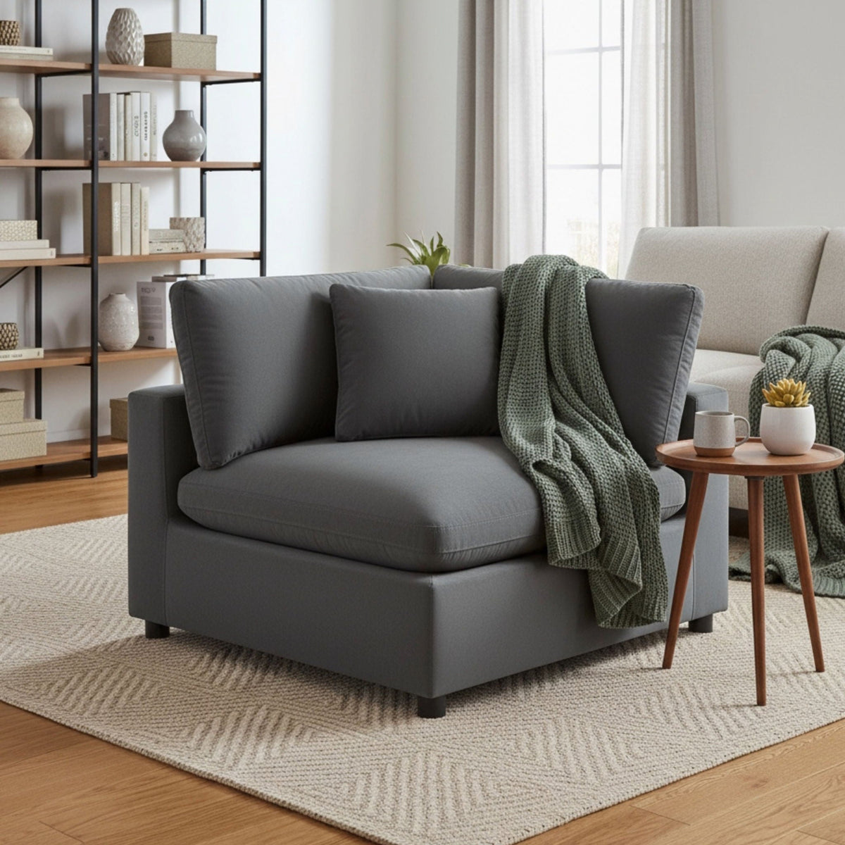 Corner Wedge Chair with Down Blend Cushion in dark gray on Tampa Home & Garden Store
