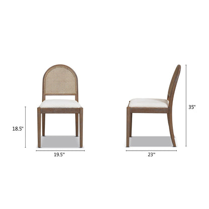 Curved Cane Dining Chair Set with cane-back in light brown wood, beige cushions, 2 chairs by HouseOfZazla on Tampa Home & Garden Store