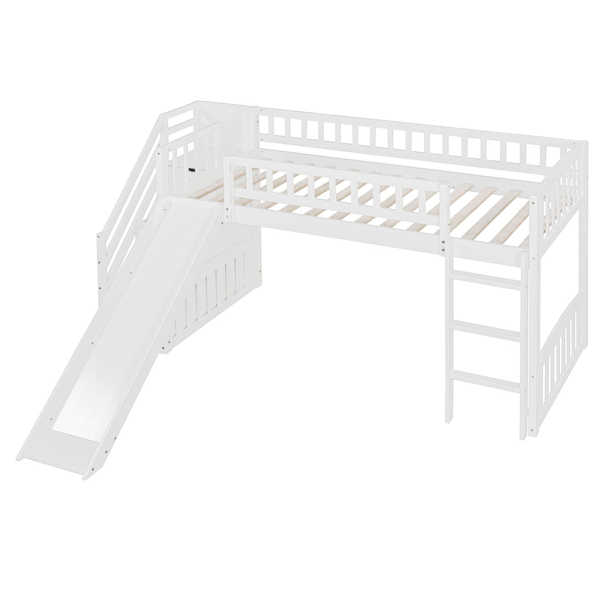 Loft bed with built-in stairs, white finish, slide and 2 drawers HouseOfZazla on Tampa Home & Garden Store