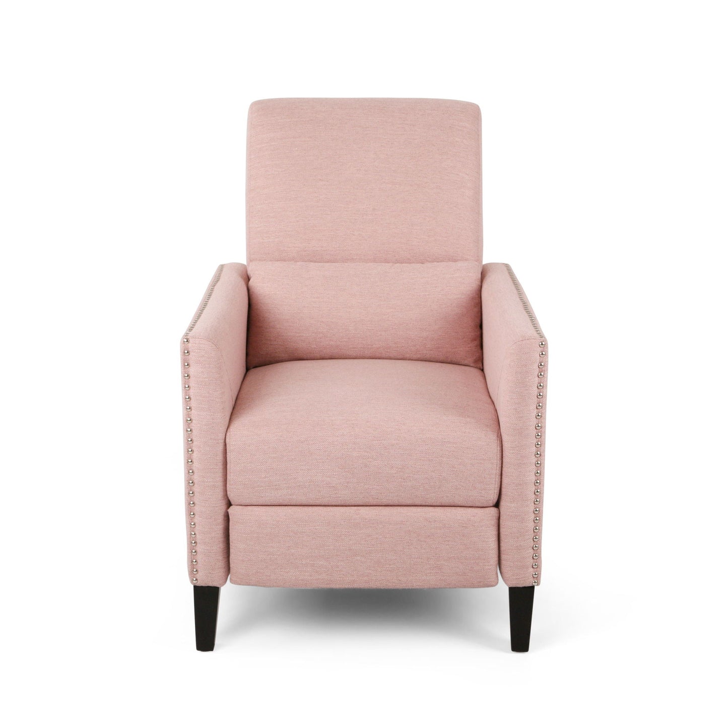 Kiersten Pushback Recliner blush pink fabric with nailhead trim on Tampa Home & Garden Store