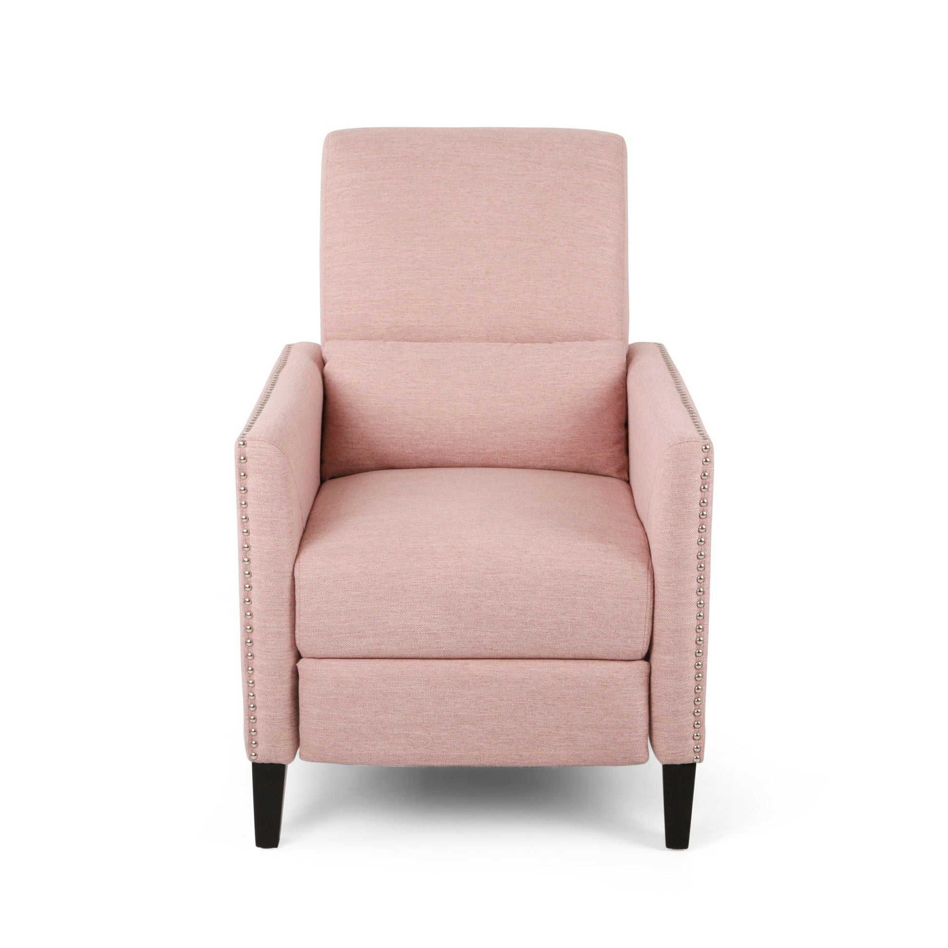 Kiersten Pushback Recliner blush pink fabric with nailhead trim on Tampa Home & Garden Store
