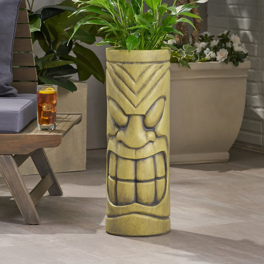 Stone Statue Urn Planter with decorative face motif in antique green finish HouseOfZazla on Tampa Home & Garden Store