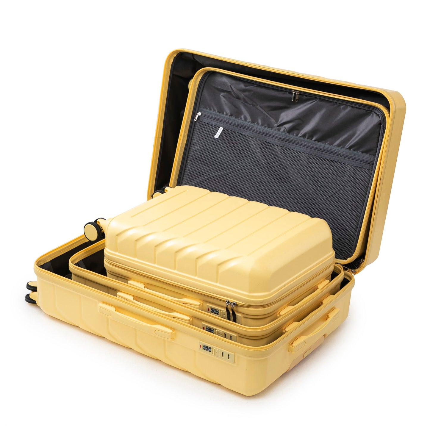 3-piece yellow spinner luggage set with black interior and combination locks HouseOfZazla on Tampa Home & Garden Store