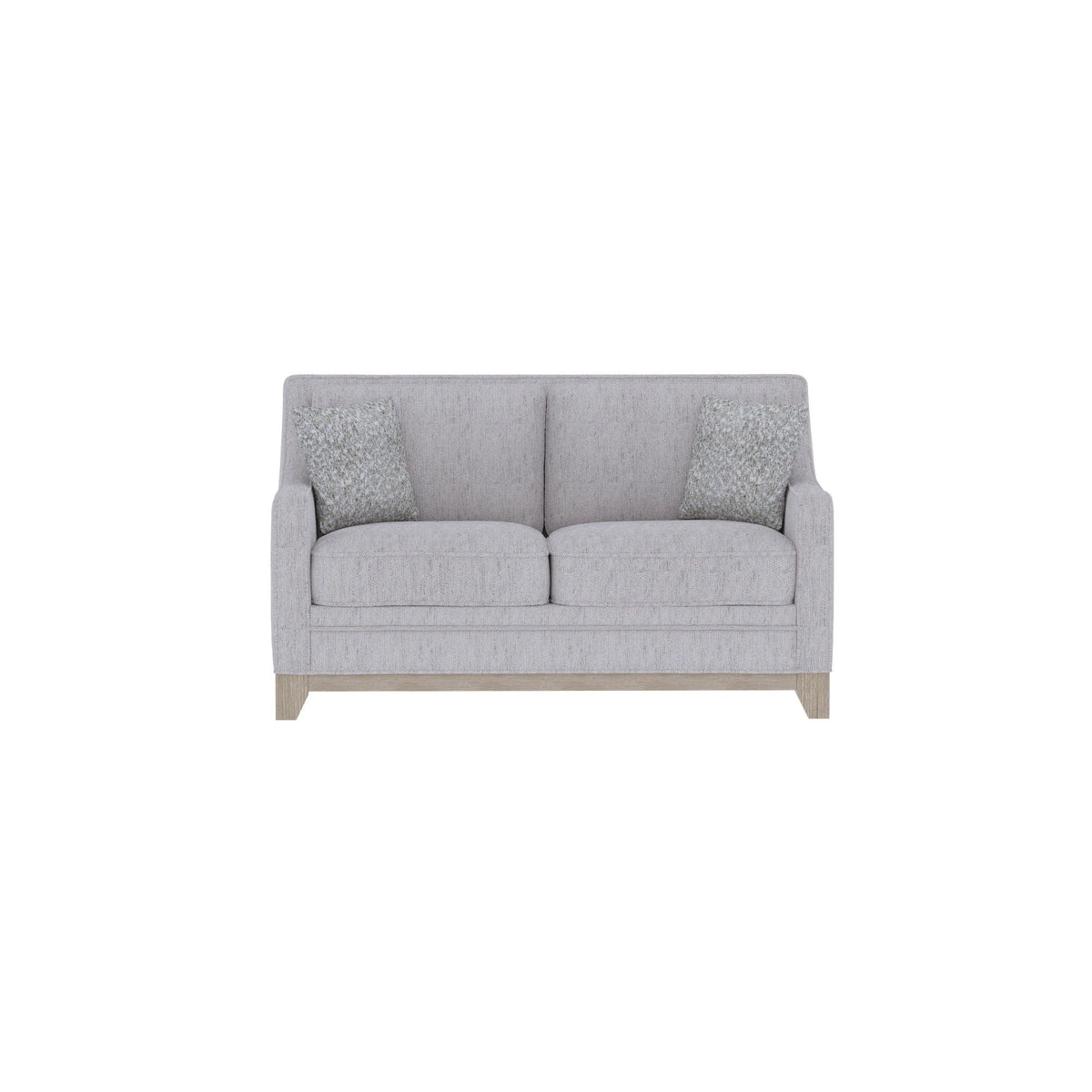 Loveseat gray fabric stationary with two textured throw pillows and wood legs by HouseOfZazla on Tampa Home & Garden Store