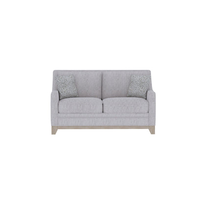 Loveseat gray fabric stationary with two textured throw pillows and wood legs by HouseOfZazla on Tampa Home & Garden Store
