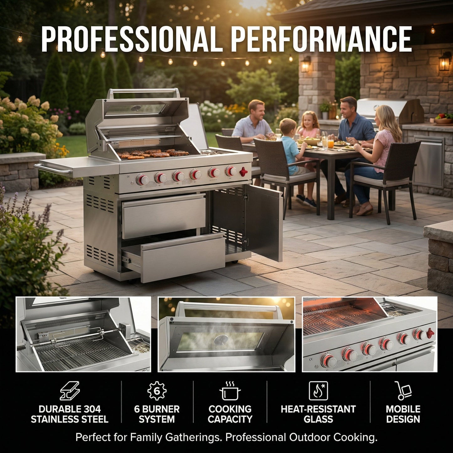 Deluxe 6 Burner Stainless Steel Outdoor Grill