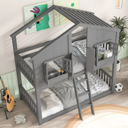 House bunk bed with roof, guardrails and ladder in gray by Unique Piece Furniture on Tampa Home & Garden Store