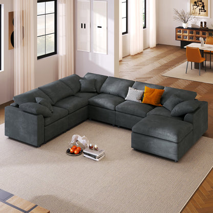 U_Style 120.8in Extra Large Modular Sectional Sofa in dark gray fabric with modular pieces on Tampa Home & Garden Store