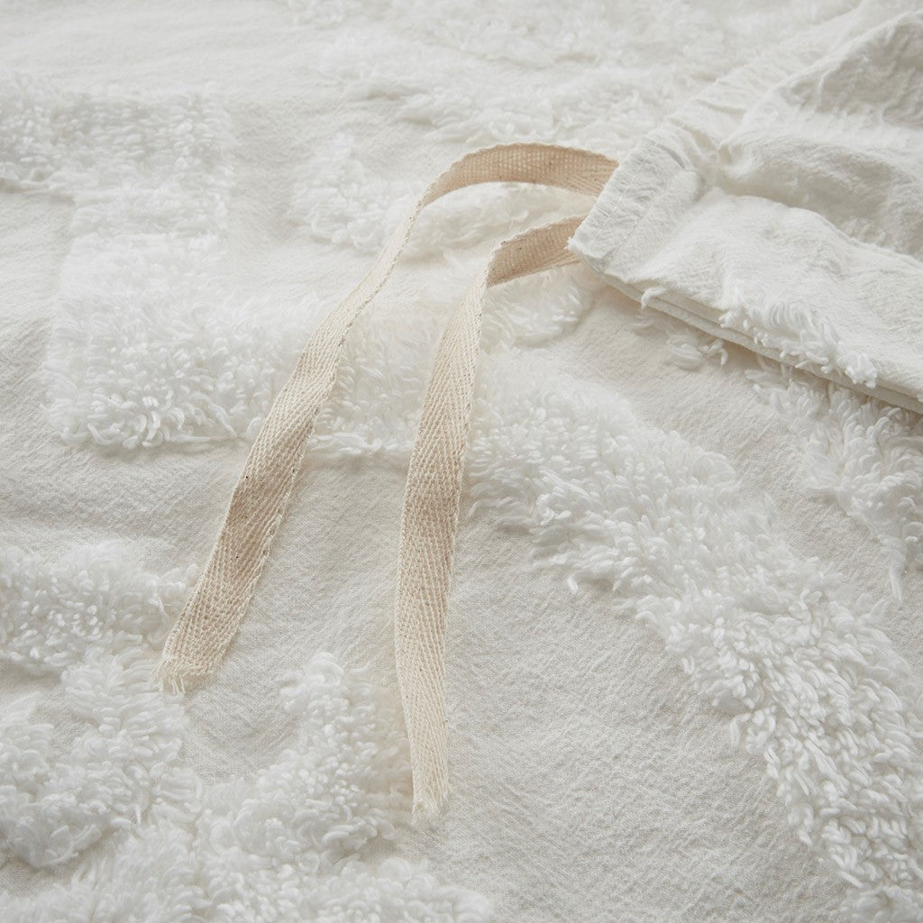 King/Cal King duvet cover set in off-white cotton chenille damask tufted by HouseOfZazla on Tampa Home & Garden Store