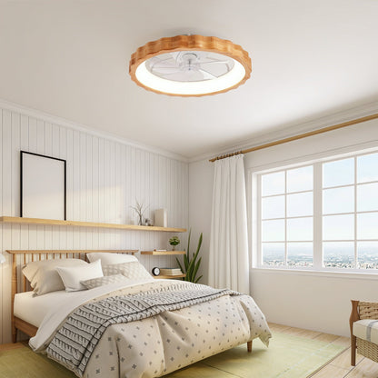 20-inch Plum Blossom Flush Mount Ceiling Fan with Lights and Remote by HouseOfZazla, wood ring on Tampa Home & Garden Store