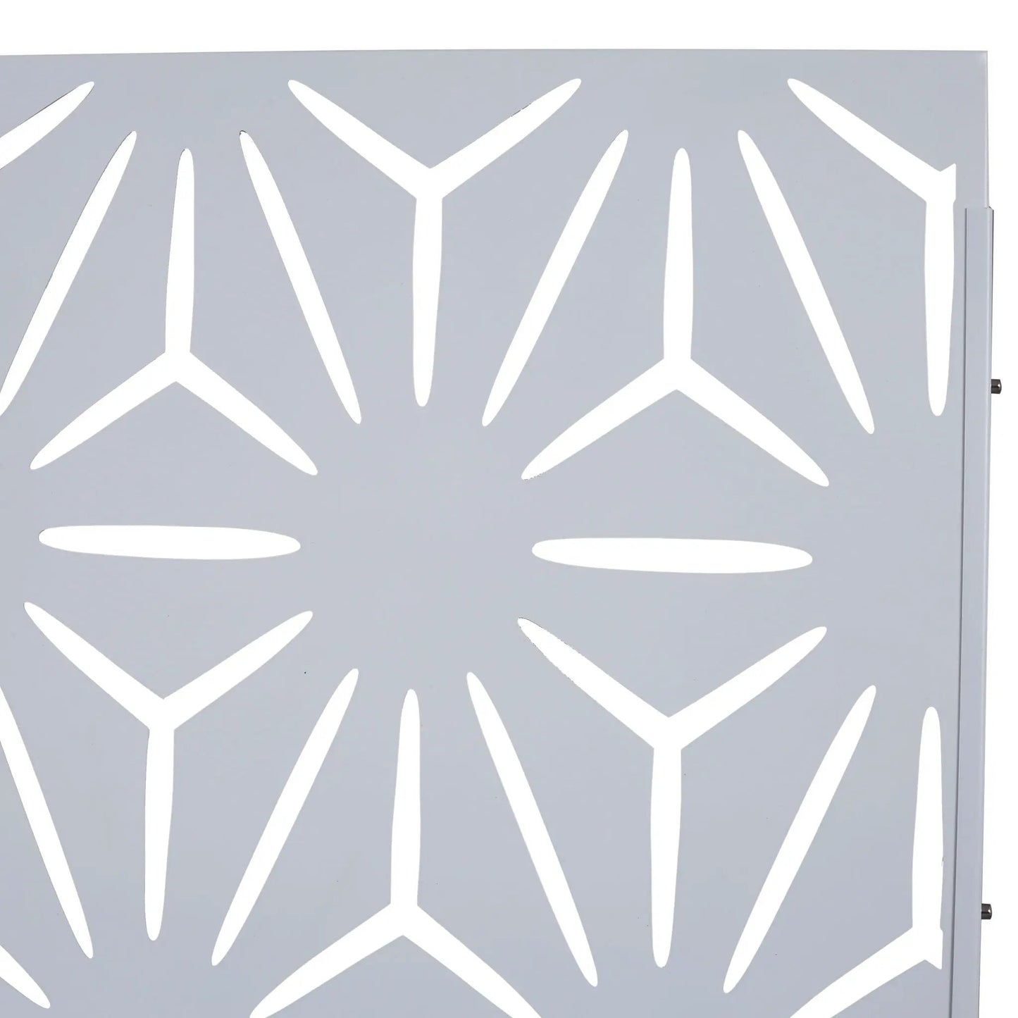 Outdoor metal privacy screen room divider with freestanding gray panel and white cutouts on Tampa Home & Garden Store