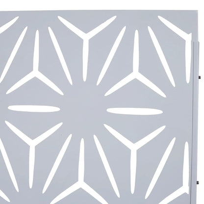 Outdoor metal privacy screen room divider with freestanding gray panel and white cutouts on Tampa Home & Garden Store