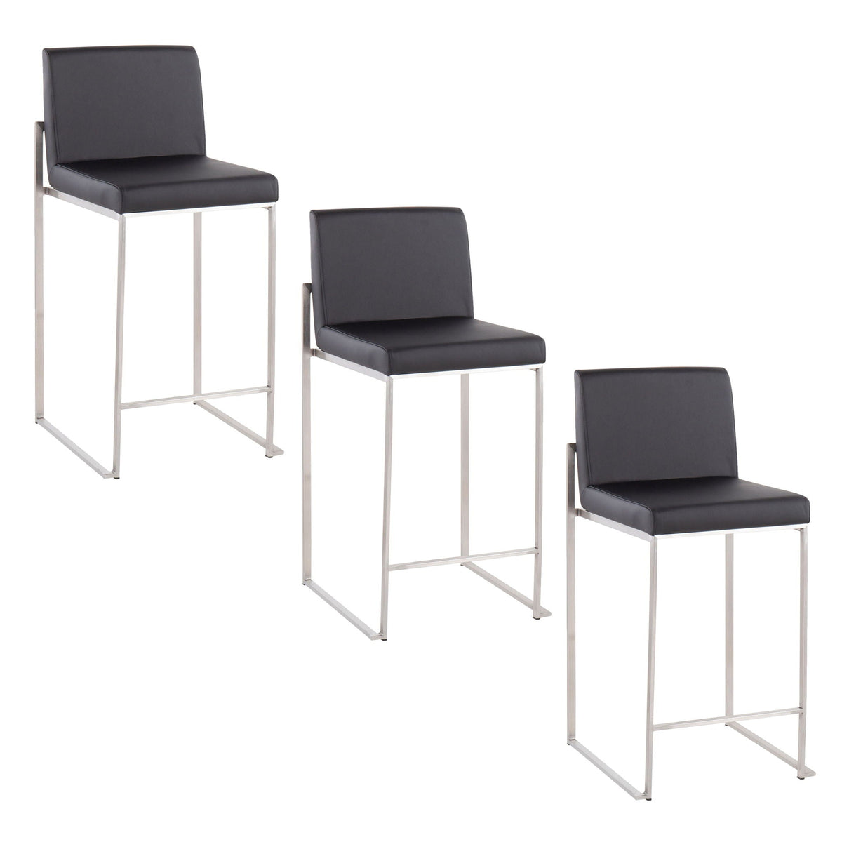 Contemporary High Back Counter Stool with Padded Backrest in black upholstery, chrome frame set of 4 HouseOfZazla on Tampa Home & Garden Store