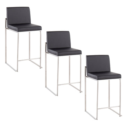 Contemporary High Back Counter Stool with Padded Backrest in black upholstery, chrome frame set of 4 HouseOfZazla on Tampa Home & Garden Store