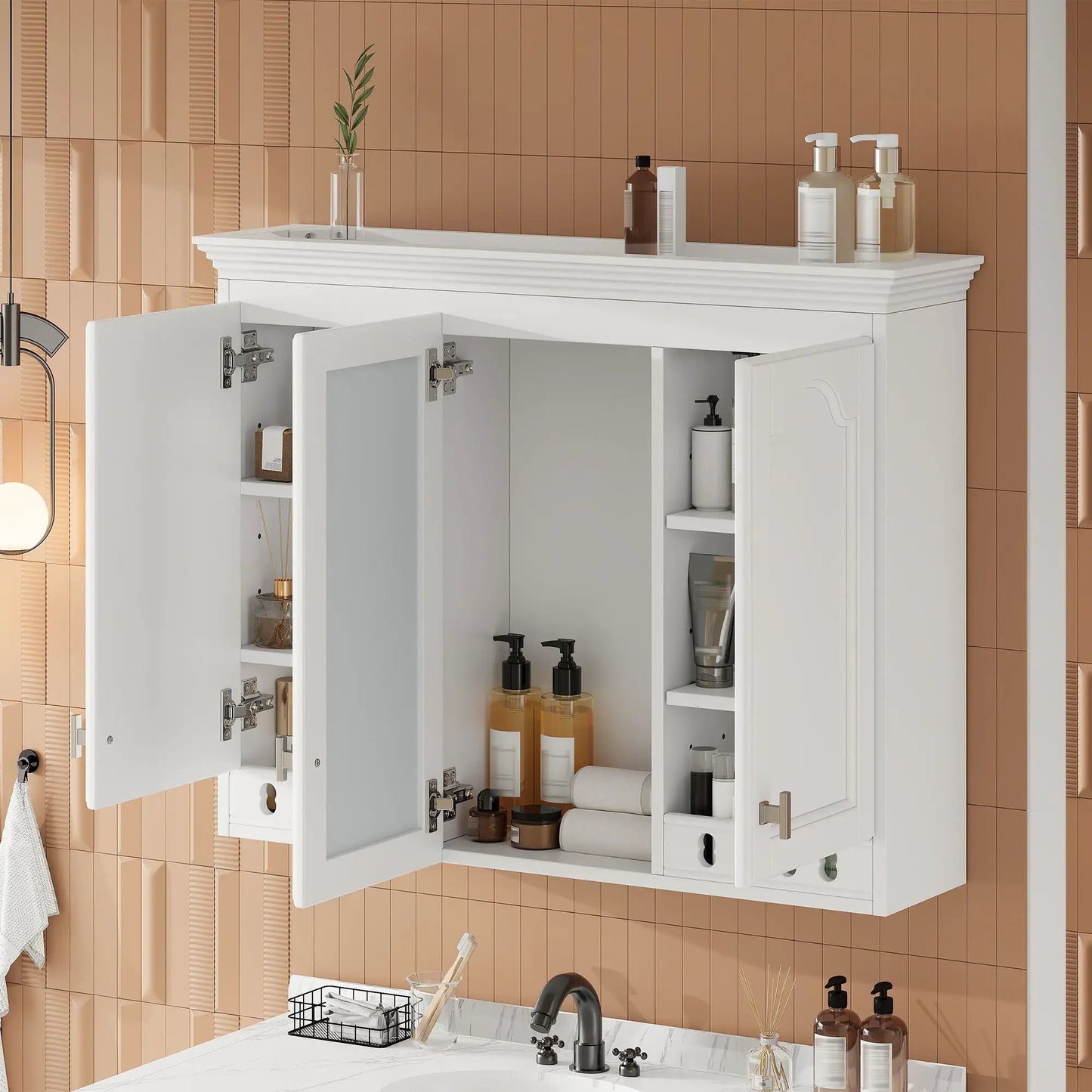 Wall mount medicine cabinet with adjustable shelves and soft closing hinges, white finish, Unique Piece Furniture on Tampa Home & Garden Store