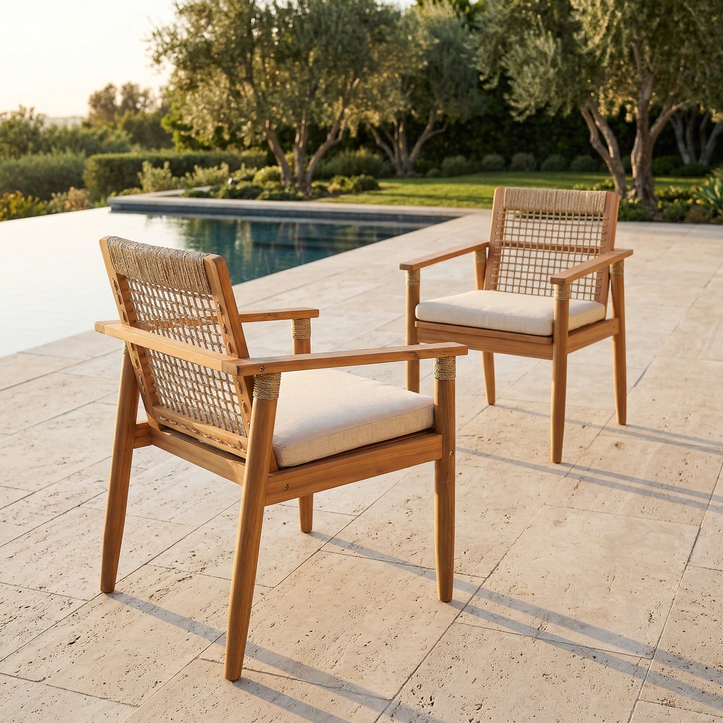 Acacia Wood Outdoor Dining Chairs Set of 2