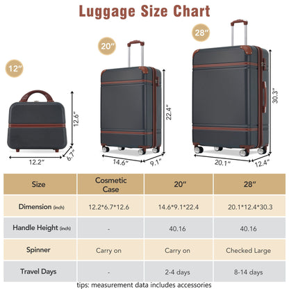 HouseOfZazla 3-piece hardshell luggage set with 20in and 28in cosmetic case gray brown trim on Tampa Home & Garden Store