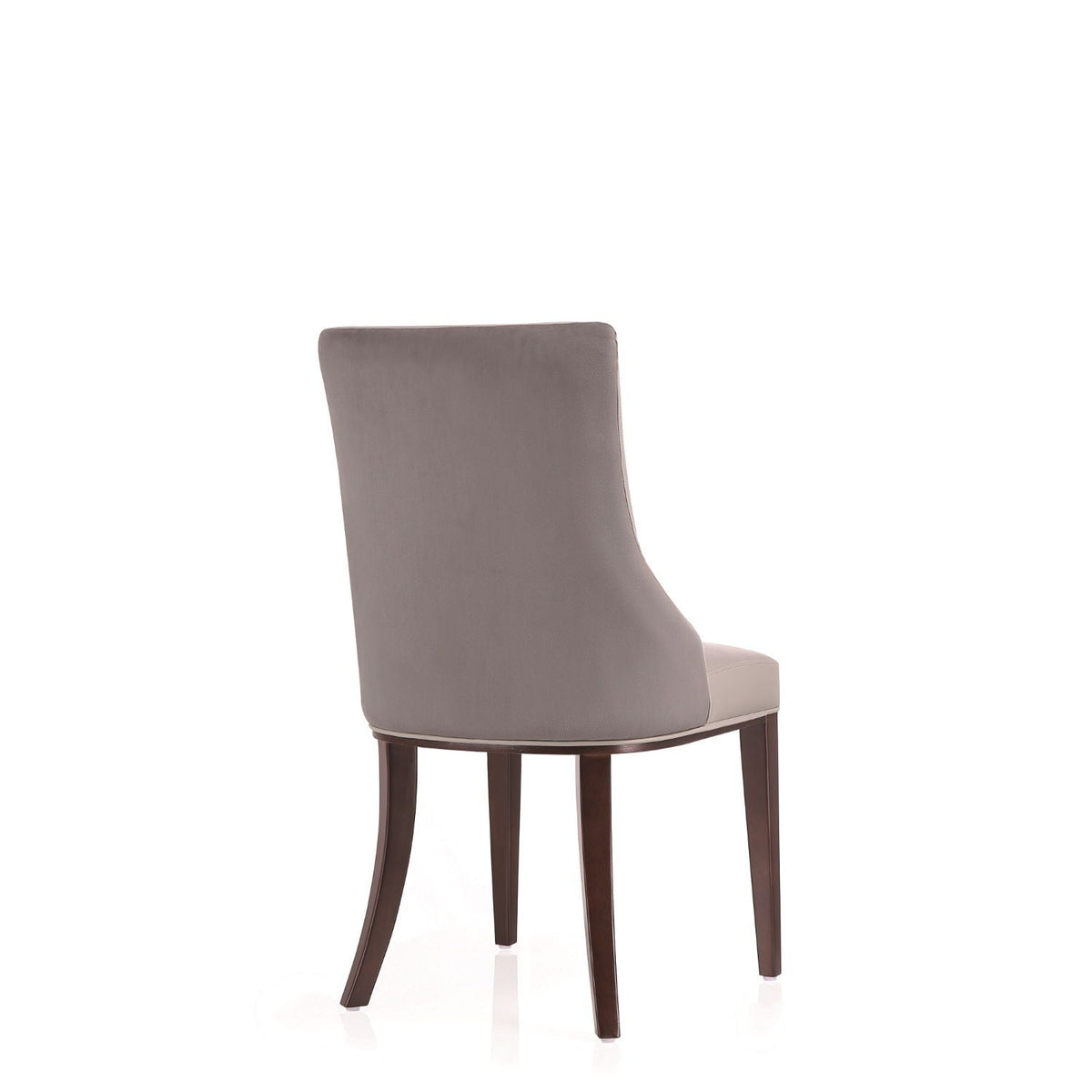 Shubert dining chair with gray upholstered back and beige foam cushions, dark wood legs on Tampa Home & Garden Store