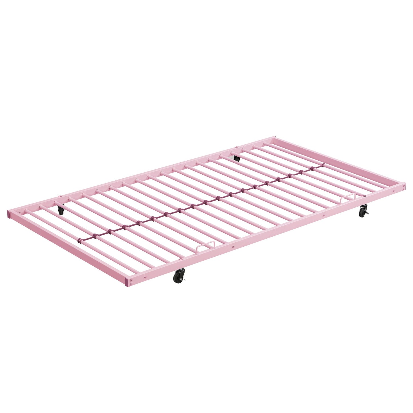Bunk bed with trundle pink metal frame with slat system and caster wheels on Tampa Home & Garden Store