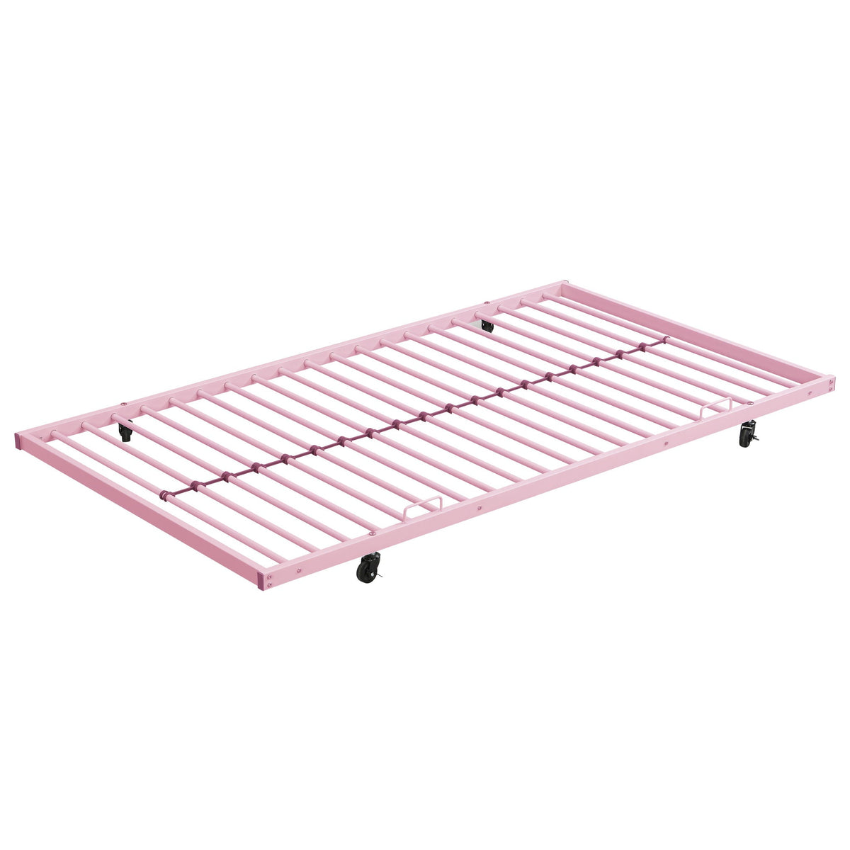 Bunk bed with trundle pink metal frame with slat system and caster wheels on Tampa Home & Garden Store