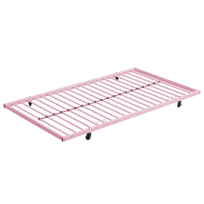 Bunk bed with trundle pink metal frame with slat system and caster wheels on Tampa Home & Garden Store