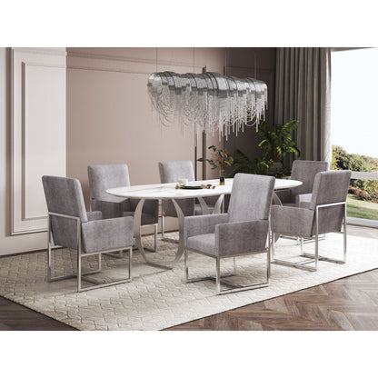 Element Dining Arm Chair set of 6 in grey fabric with metal cantilever frames on Tampa Home & Garden Store