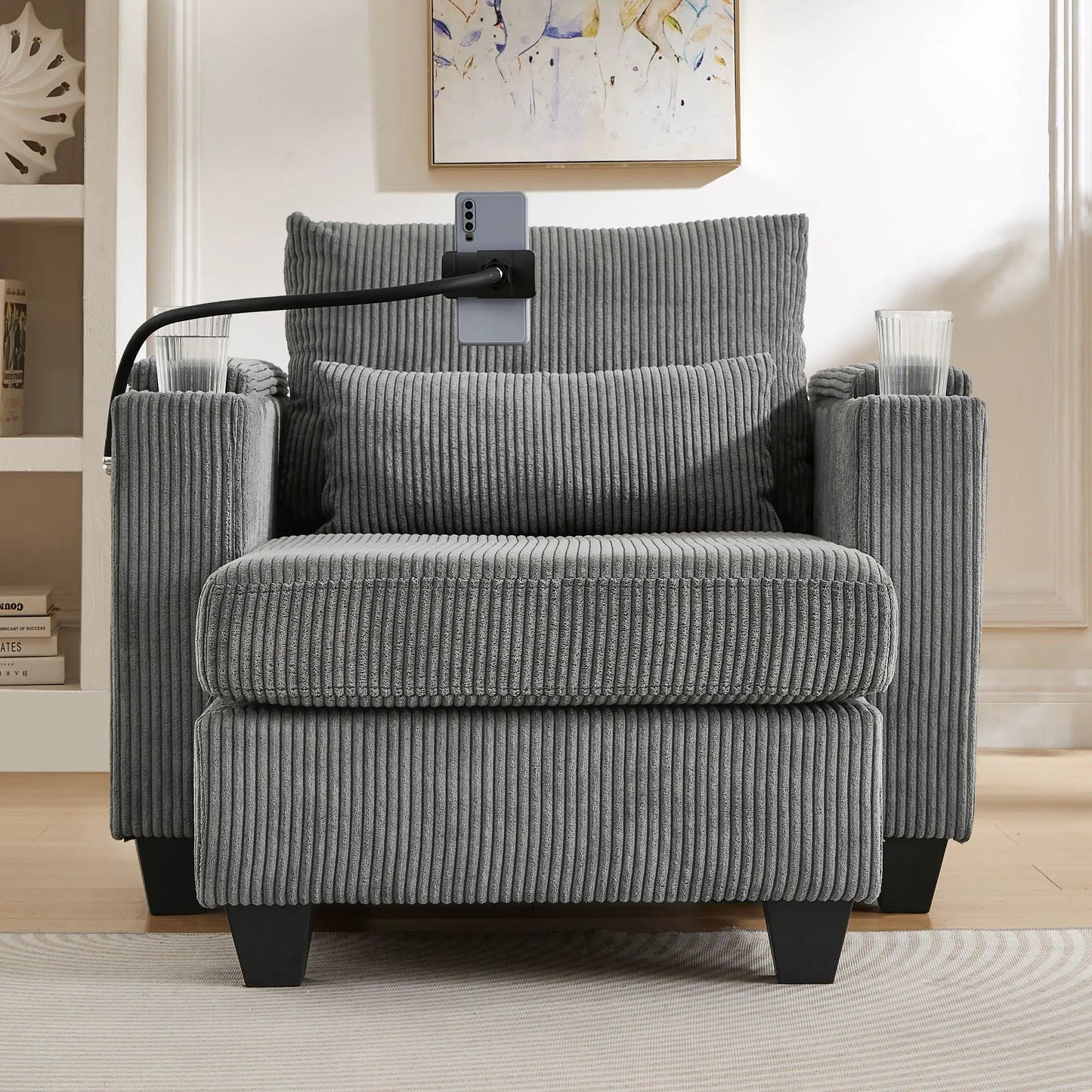 Convertible Chaise Lounge Chair With USB Ports