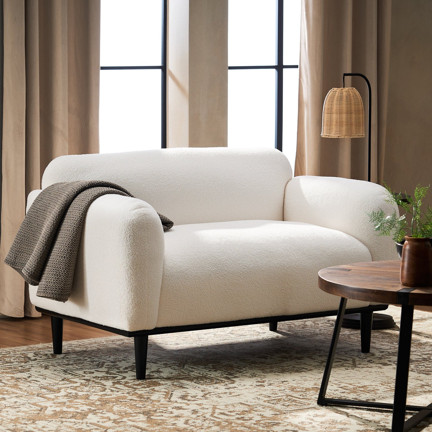 Contemporary Boucle Loveseat and Rounded Design