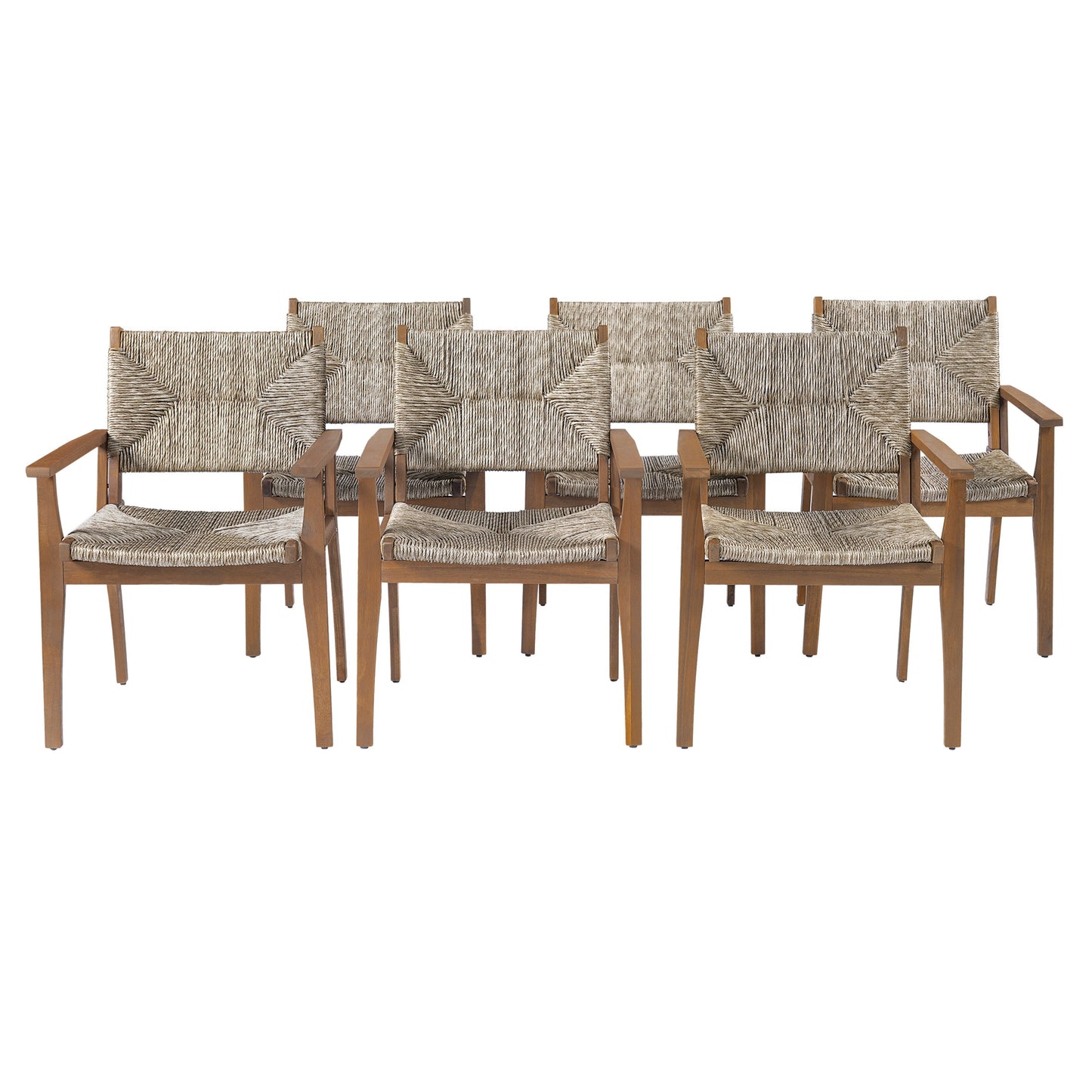 Outdoor dining chairs set with acacia wood frames and woven wicker seats by HouseOfZazla on Tampa Home & Garden Store