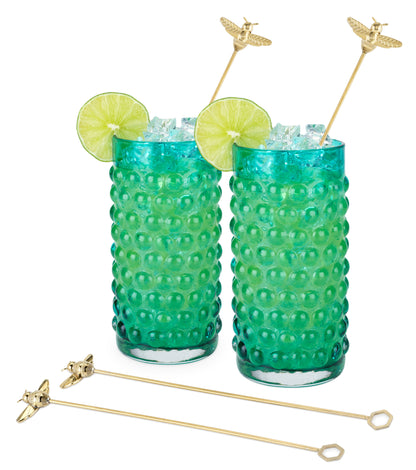 Bumble Bee Stir Sticks Twine Living gold bee toppers, 2-pack metal cocktail skewers on Tampa Home & Garden Store