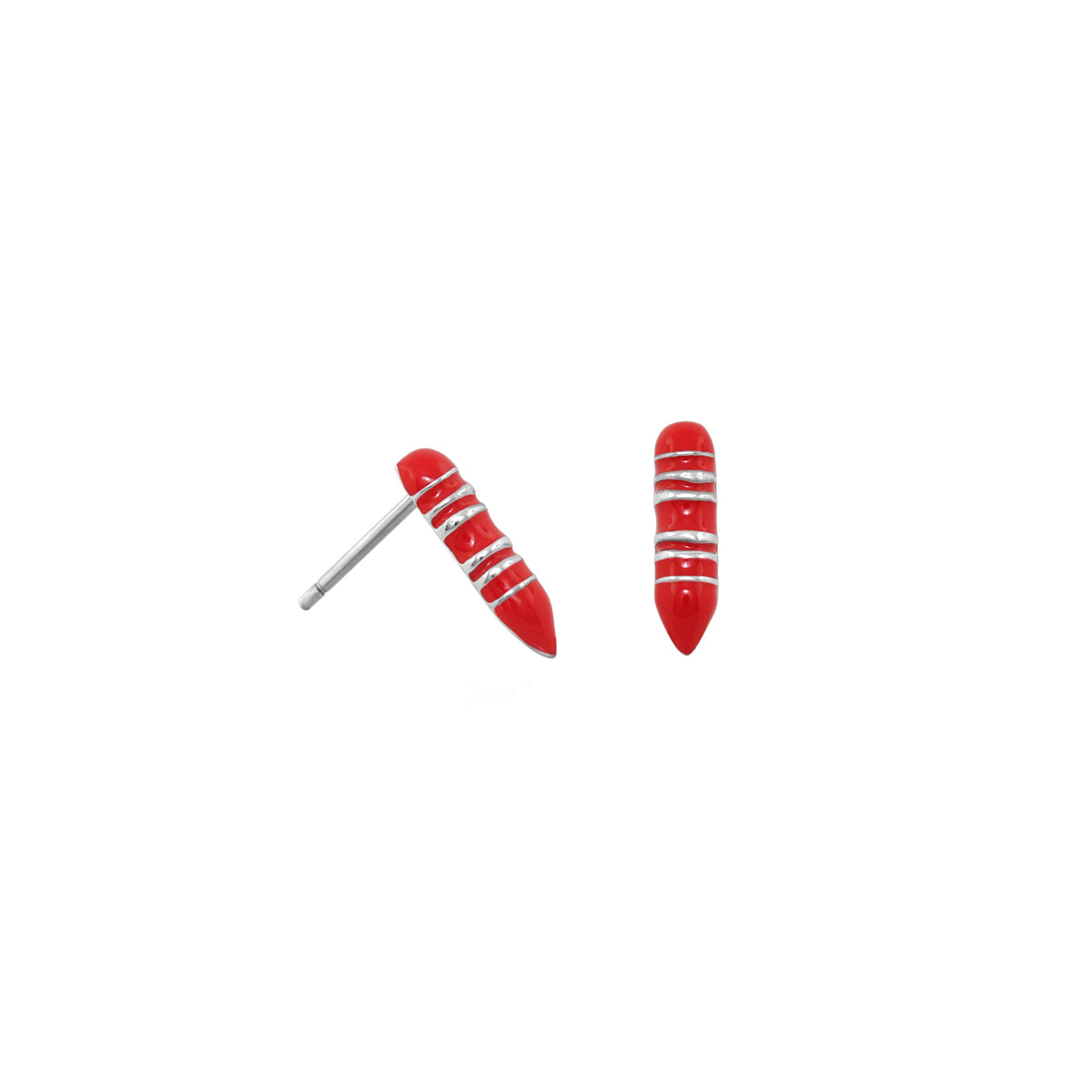 Crayon Stud Earrings pair in red enamel with silver spiral wraps by Lauren G Adams on Tampa Home & Garden Store
