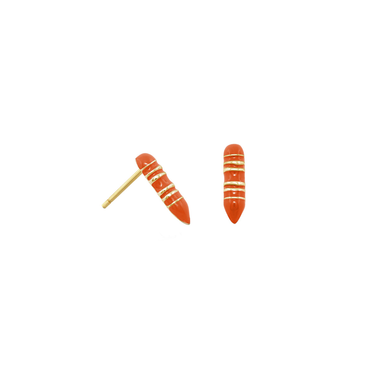 Crayon stud earrings orange with gold-tone stripes by Lauren G Adams pair on Tampa Home & Garden Store