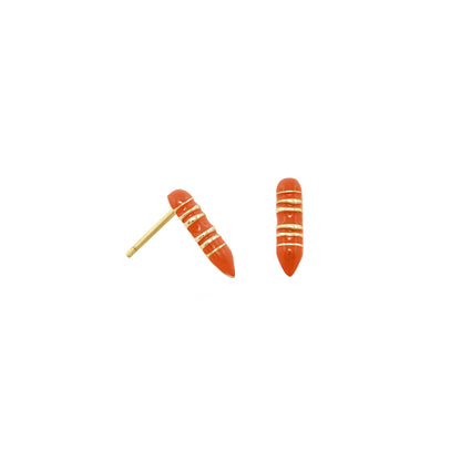 Crayon stud earrings orange with gold-tone stripes by Lauren G Adams pair on Tampa Home & Garden Store
