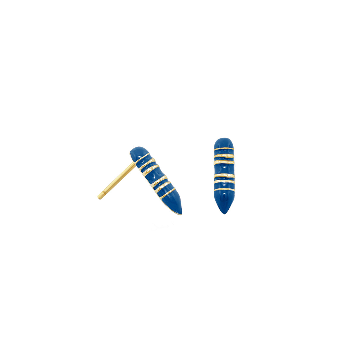Crayon stud earrings blue enamel with gold-tone spiral wrap on Tampa Home & Garden Store
