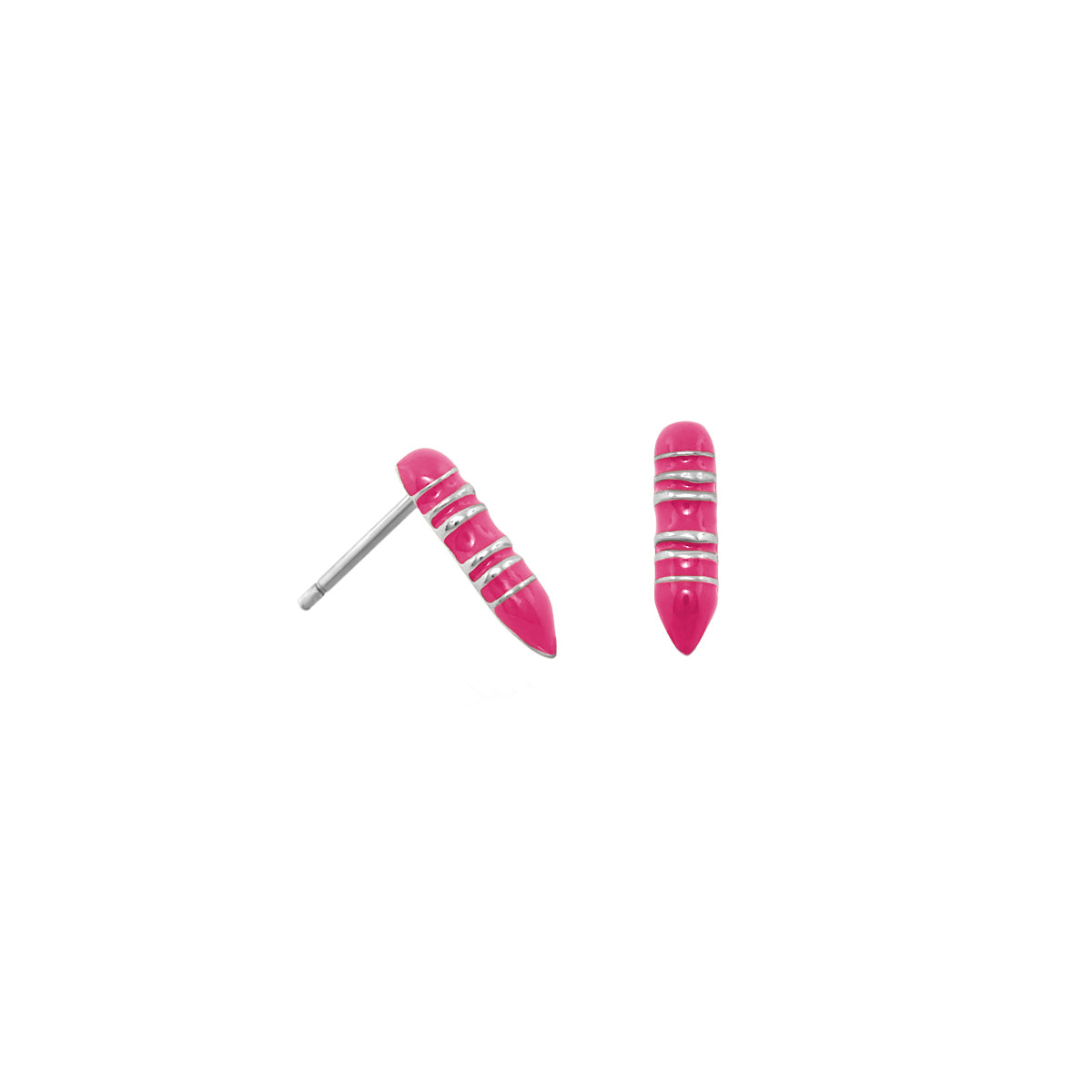 Crayon Stud Earrings, pink crayon with silver bands, post-back pair on Tampa Home & Garden Store
