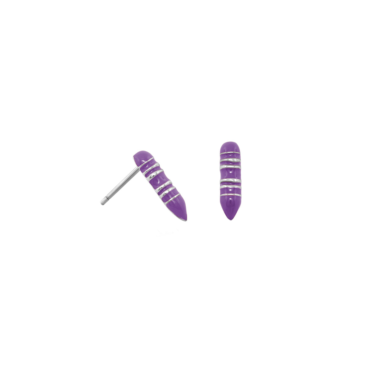 Crayon Stud Earrings two purple crayon-shaped earrings with silver bands on Tampa Home & Garden Store