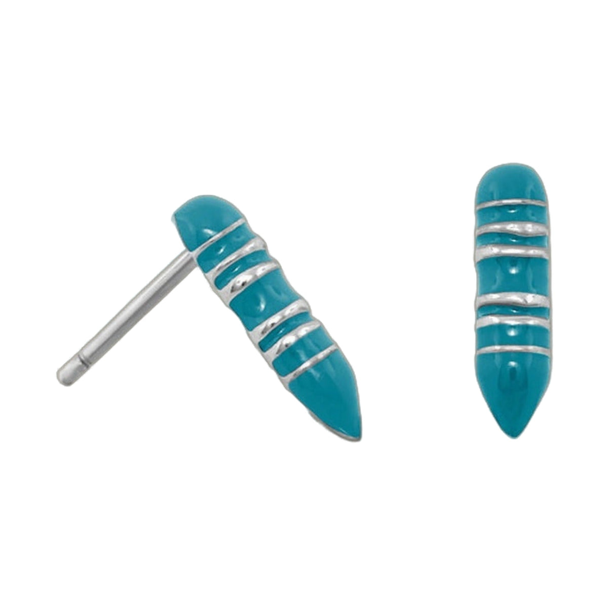 Crayon-shaped turquoise stud earrings with silver striped wrap detail (pair) on Tampa Home & Garden Store