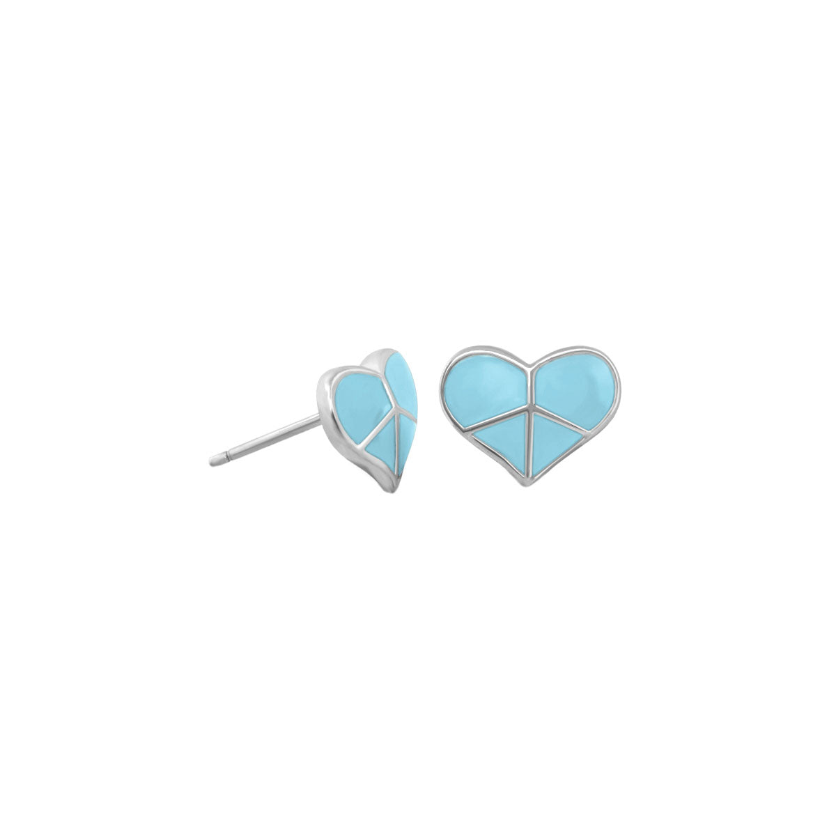 Peace Sign Heart enamel stud earrings, turquoise, silver-tone, Lauren G Adams, girls' collection pair on Tampa Home & Garden Store