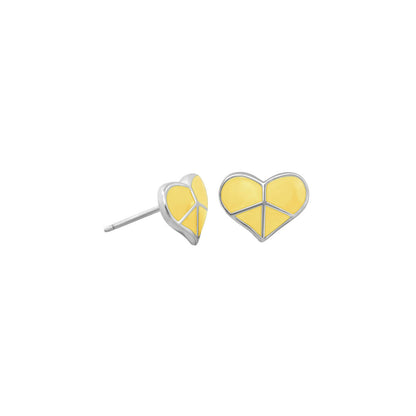 Lauren G Adams Peace Sign Heart Studs pair, yellow enamel, silver setting on Tampa Home & Garden Store