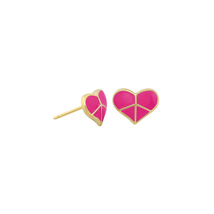 Peace Sign Heart Enamel Studs pair pink enamel gold-tone setting Lauren G Adams earrings on Tampa Home & Garden Store