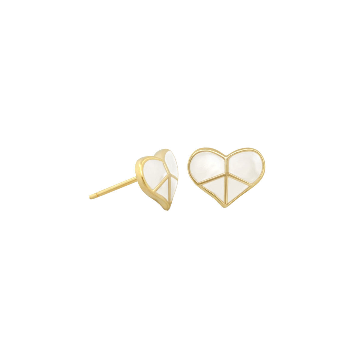 Peace Sign Heart Enamel Studs, gold-tone with white enamel, Lauren G Adams, Girls, 2pc on Tampa Home & Garden Store