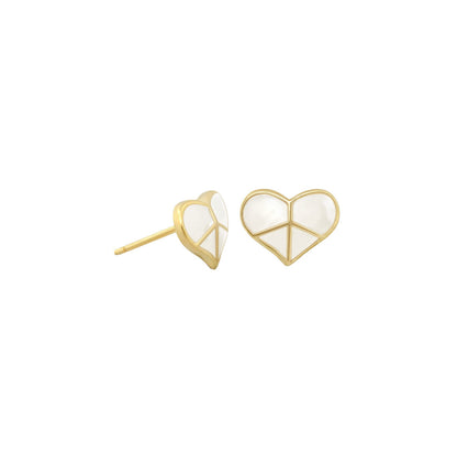 Peace Sign Heart Enamel Studs, gold-tone with white enamel, Lauren G Adams, Girls, 2pc on Tampa Home & Garden Store