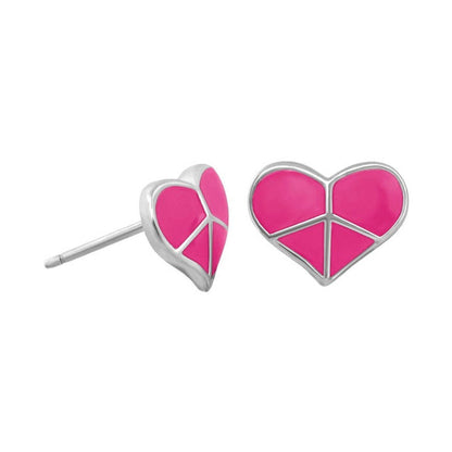 Peace Sign Heart enamel studs pink silver-tone metal Lauren G Adams girls collection pair on Tampa Home & Garden Store