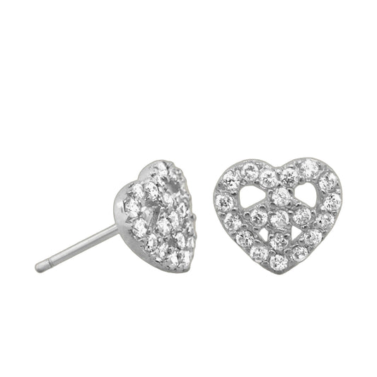 Pave Heart Peace earrings pair in silver-tone metal from Lauren G Adams Girl's Collection on Tampa Home & Garden Store