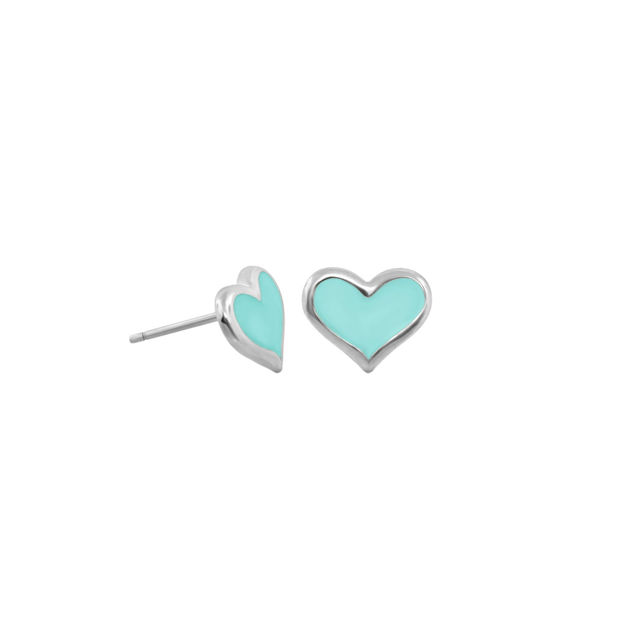 Heart enamel stud earrings turquoise on silver-tone setting, girl's collection on Tampa Home & Garden Store