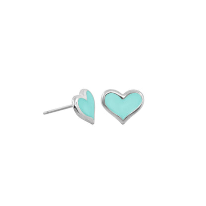 Heart enamel stud earrings turquoise on silver-tone setting, girl's collection on Tampa Home & Garden Store