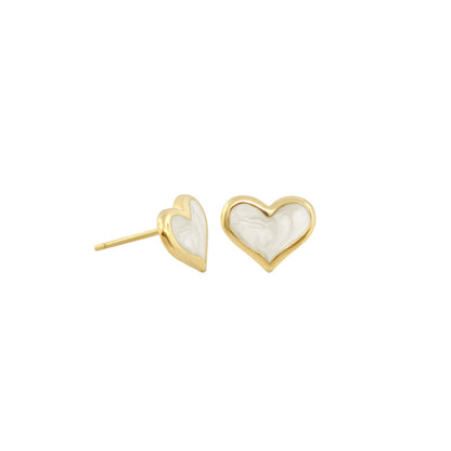 Heart Enamel Stud Earrings gold-tone with white enamel hearts Lauren G Adams Girl's Collection on Tampa Home & Garden Store