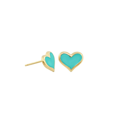 Heart Enamel Stud Earrings pair with turquoise hearts in gold-tone setting by Lauren G Adams on Tampa Home & Garden Store