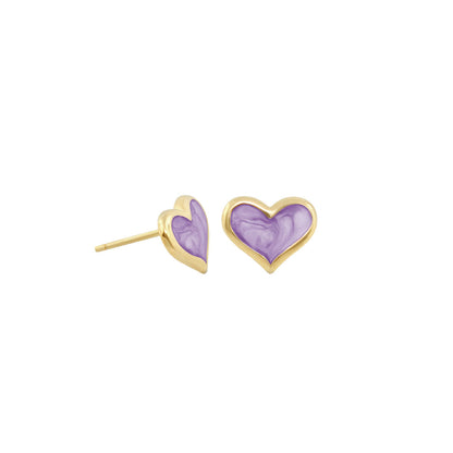 Heart enamel stud earrings, purple marbled with gold-tone frame, Lauren G Adams pair on Tampa Home & Garden Store