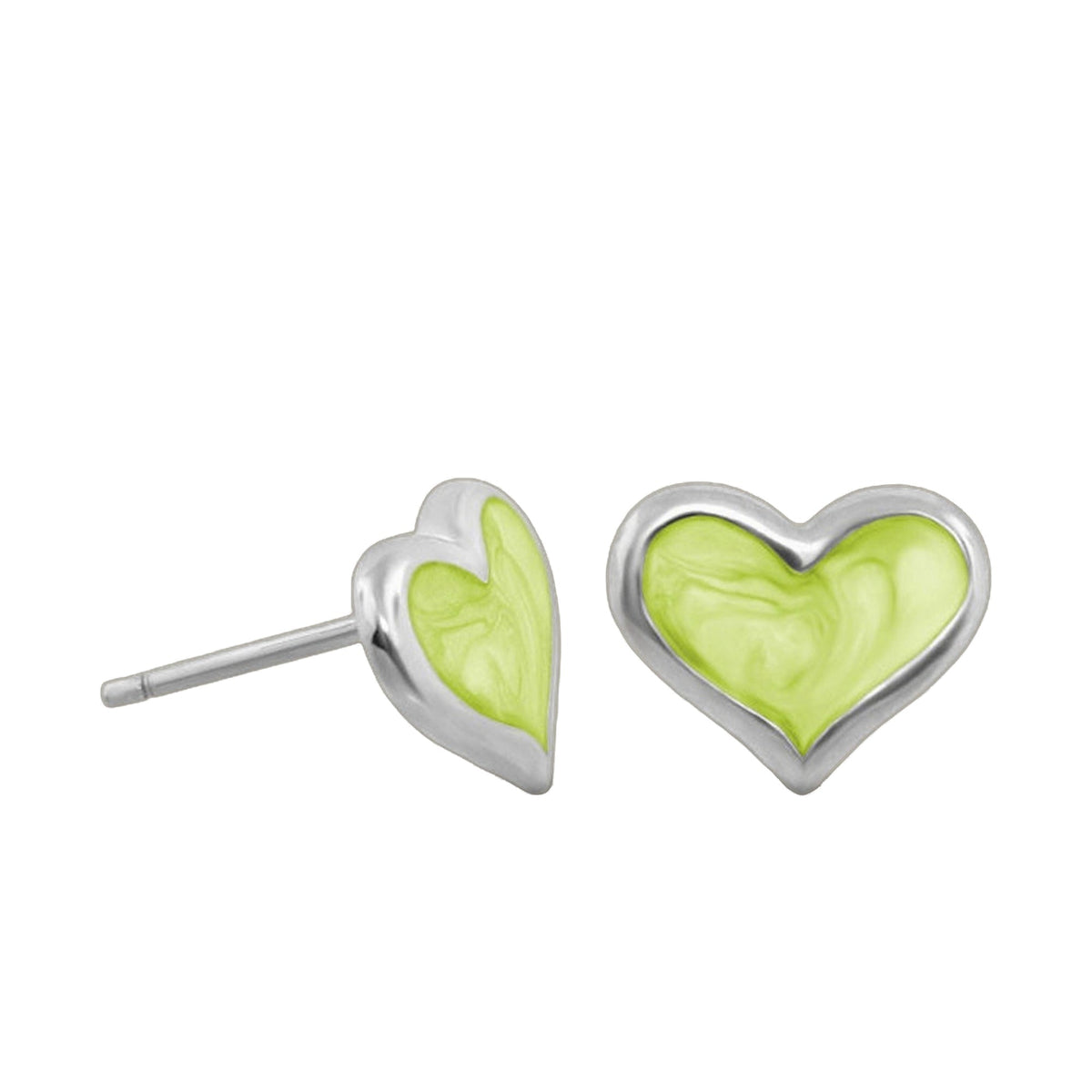 Heart Enamel Stud Earrings pair in lime green enamel with silver borders by Lauren G Adams on Tampa Home & Garden Store